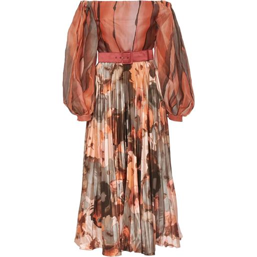 Andrè Laug Vintage - abito lungo plissettato a fiori - donna - seta - 42 - arancione