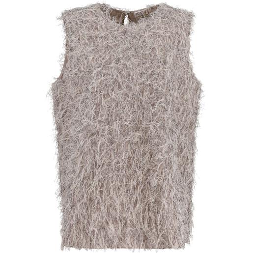 Brunello Cucinelli Vintage - top con frange - donna - poliestere/viscosa/poliammide/poliestere metallizzato - xxl - grigio