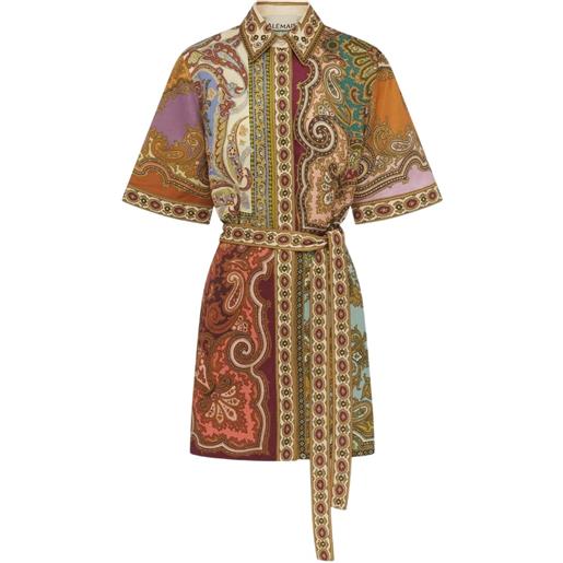 ALEMAIS abito corto clemenza spliced con stampa paisley - toni neutri