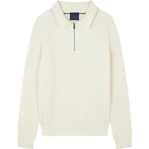Paul & Shark maglione a coste con zip corta - bianco