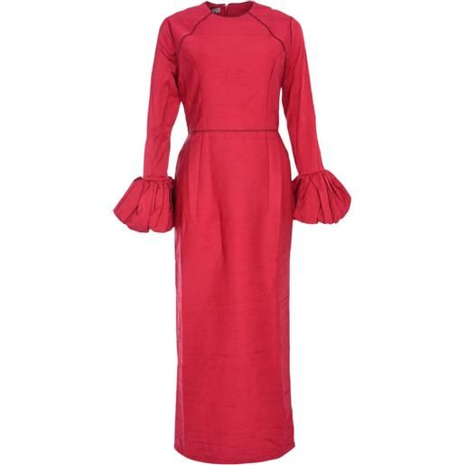 Baruni abito lungo talia con ruches sui polsini - rosso