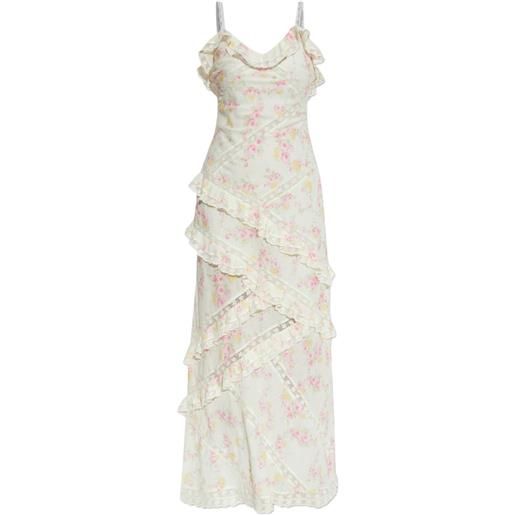 LoveShackFancy abito nocelle in pizzo a fiori con ruches - bianco