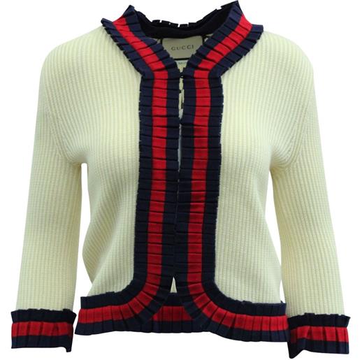 Gucci Pre-Owned - giacca con decorazione web - donna - lana - xs - toni neutri