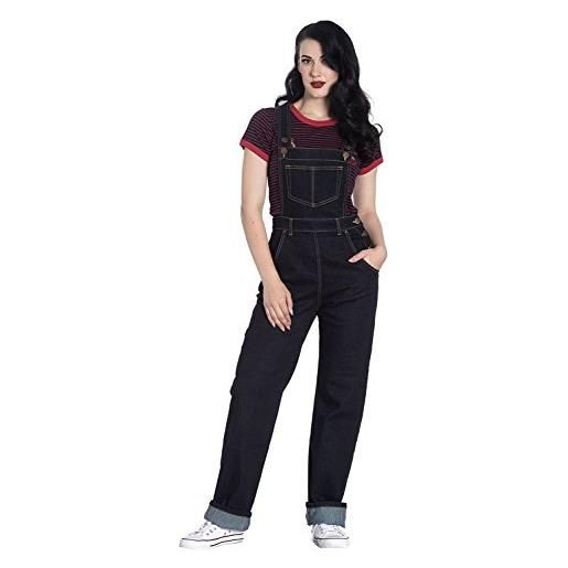 Hell Bunny salopette elly may denim jeans anni 1940 1950 vintage retro rockabilly - blu marino (2xl)