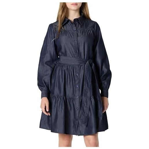 Amazon Essentials abito chemisier a balze maniche lunghe in denim chambray, aderente e svasato donna, lavaggio medio classico, l