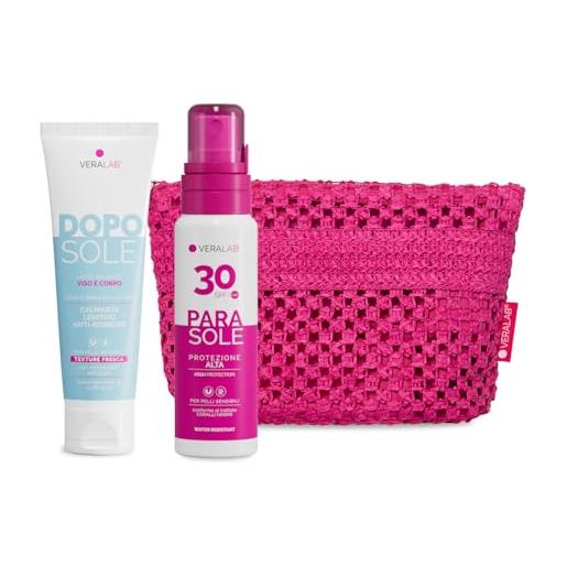 Veralab kit solari protezione completa, parasole spf30 100ml + doposole 100ml + pochette mare - kit esclusiva amazon