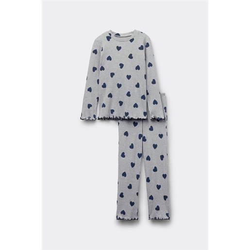 Tezenis pigiama lungo bimba cotone costine cuori bambina grigio