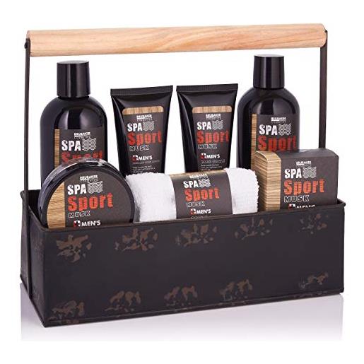 Brubaker cosmetics spa sport musk - 8 pz. Set di cura - uomini - con gel doccia, bagno schiuma, crema viso, peeling, lozione viso e corpo, sapone + toolbox