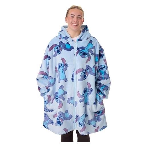 Disney lilo & stitch felpa con cappuccio indossabile da donna | pile con zip e cappuccio per adulti in blu | abbigliamento da casa con stampa di personaggi su tutta la superficie | fodera in sherpa