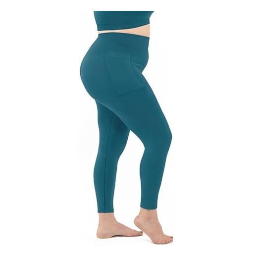 LEELA LAB leggings sportivi donna curvy con tasca laterale e fascia contenitiva per fianchi e addome, realizzati in morbida microfibra senza cuciture - made in italy (black, xxl)