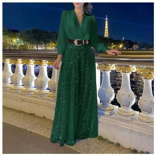 SPORTARC tuta a gamba larga da donna con giunzione di paillettes ed elegante scollo a v (xl verde scuro)