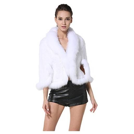 KAISHIN stole in vera pelliccia di visone per le donne casuali veri scialli in collo di pelliccia di volpe mantelli taglia unica (bianca)