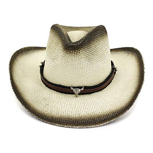 YIJIAN-HAT elegante, tesa larga, grande formato cappello da cowboy estivo occidentale cappello da cowboy nazionale cappello da donna in paglia da mare all'aperto cappello da sole da sole visiera cintura sottile