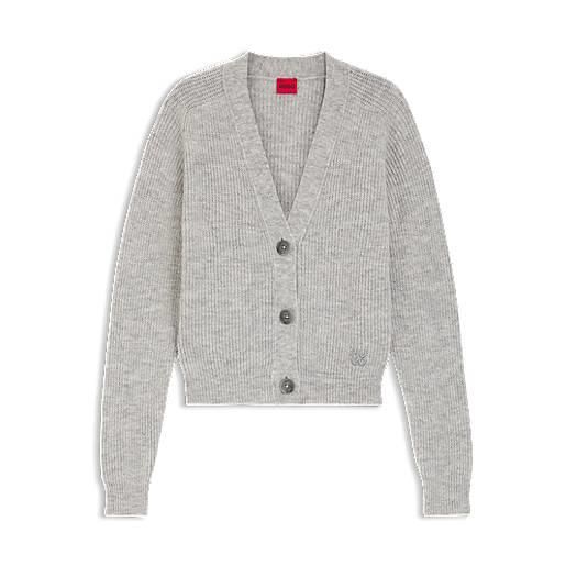 HUGO cardigan relaxed fit con logo scomposto ricamato, grigio chiaro