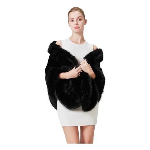 BEAUTELICATE stola coprispalle di pelliccia sintetica donna scialle brolero ecopelliccia calda sciarpa elegante per sposa matrimonio invernale cerimonia festa (ivory, taglia unica)