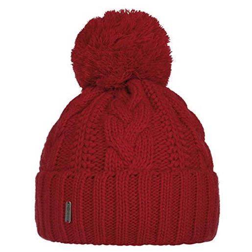 McBURN giant berretto con pon donna - made in italy beanie invernale berretti pompon lavorato a maglia risvolto, fodera, fodera autunno/inverno - taglia unica rosso