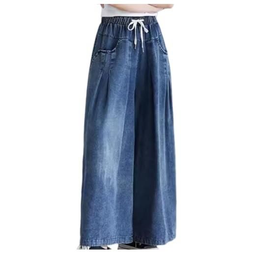 Generic pantaloni in denim vintage a gamba larga, jeans larghi casual da donna con coulisse, jeans larghi da donna (blue, m)