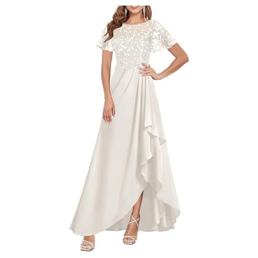 WSEYU madre della sposa abito da donna in chiffon maniche corte abiti da sera formali increspature abiti da cocktail, avorio, 42