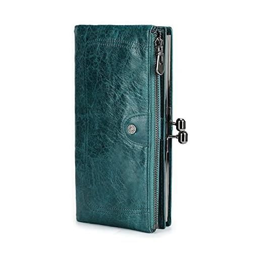 CONTACTS contact's portafoglio in pelle con chiusura a bacio da donna, vintage, con chiusura a bacio, portamonete rfid, blu, vintage