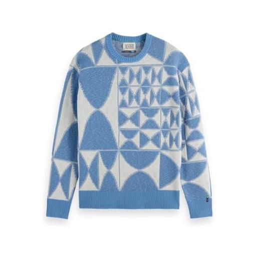 Scotch & Soda textured jacquard crewneck felpa, diamond blue aop, l uomo