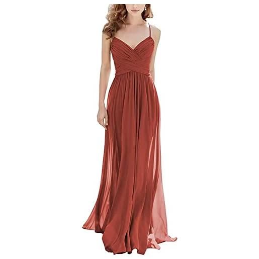 WSEYU abito formale con scollo a v con scollo a v in chiffon a pieghe lunghe per le donne, ruggine, 34