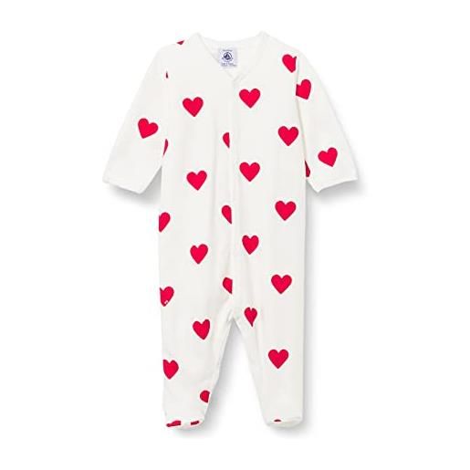 Petit Bateau a00bt, pigiama dormi bene bimba 0-24, bianco marshmallow/rosso terkuit, 24 mesi
