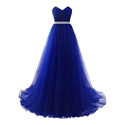 WSEYU vestito da cerimonia nuziale lungo di tulle abito convenzionale pieghettato con la cinghia di perline del rhinestone per le, royal, 40