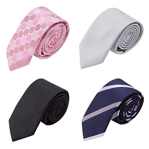 AUSKY confezione da 4 cravatte skinny per uomini e ragazzi, 5,9 cm di larghezza, cravatte sottili in diversi stili testurizzati set misto, 4 confezioni miste p, skinny tie