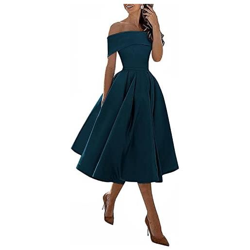 WSEYU abiti da ritorno a casa con spalle scoperte abito da sera formale corto in raso con tasche per adolescenti, pavone, 50