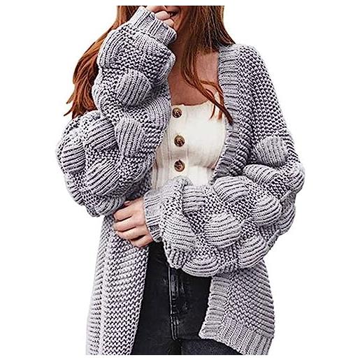 Generico cardigan lavorato a maglia grosso a maniche lunghe da donna giacca lana (grey, m)