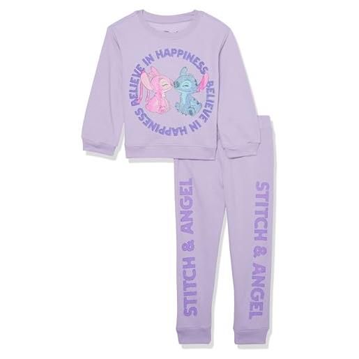 Disney stitch & angel - set felpa e jogger in pile da bambina 2t-16, lavanda, 3 anni