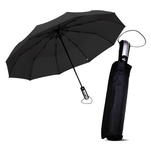 Le Monde du Parapluie - ombrello pieghevole e compatto - apertura e chiusura automatici - nero con manico in alluminio nero, nero, classic