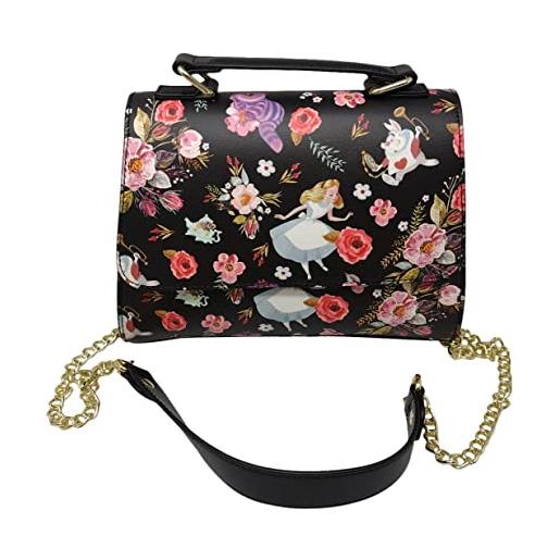 Loungefly disney alice nel paese delle meraviglie borsa a tracolla con stampa floreale, nero, large