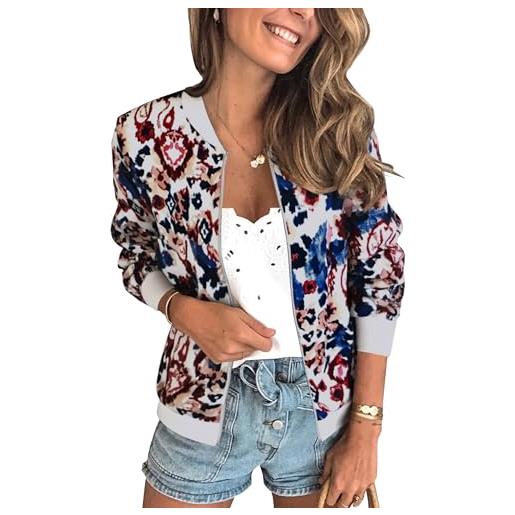 ECOWISH - giacca bomber casual da donna con zip, stampa floreale, scollo rotondo, leggera e corta, modello mimetico. Giacca a vento con tasche, ideale per un look casual e alla moda. , x-large