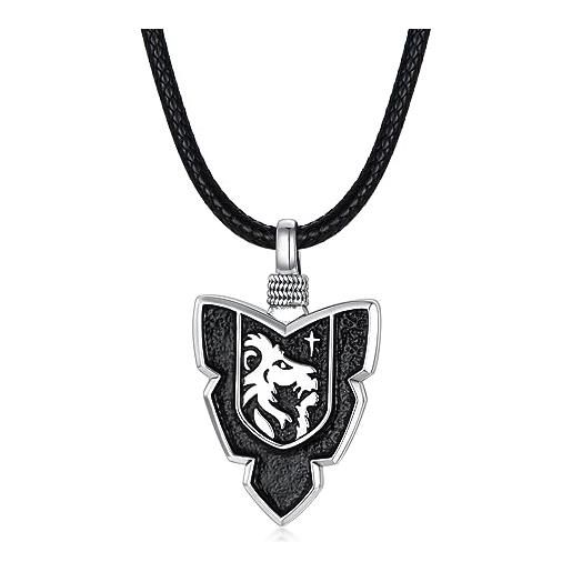 COOLSTEELANDBEYOND Acciaio Inossidabile Rasoio Lama Ciondolo Collana con Pendente da Uomo, Annata Rombo Griglia, Palla Catena 75CM