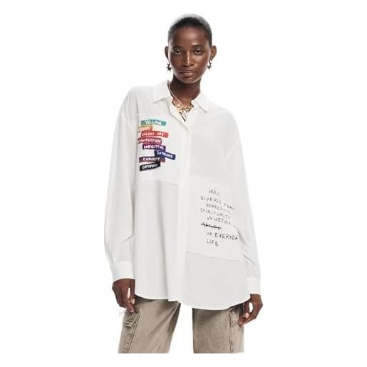 Desigual maglietta da donna a maniche lunghe blouse, bianco, s