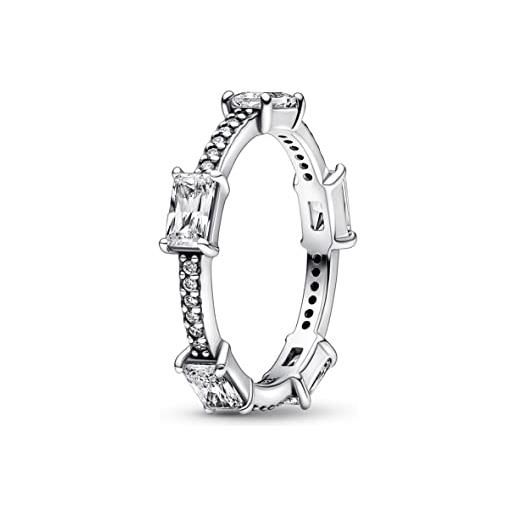 PANDORA timeless anello rettangolare in argento sterling con pavé scintillante con zirconia cubica trasparente, 56