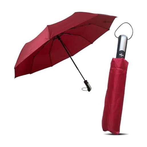 Le Monde du Parapluie - ombrello pieghevole e compatto - apertura e chiusura automatici - nero con manico in alluminio nero, bordeaux, classic