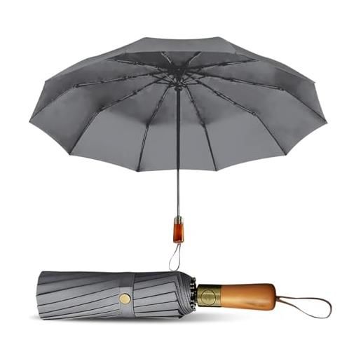 Le Monde du Parapluie - ombrello pieghevole automatico da uomo - ombrello triplo, grigio, classic