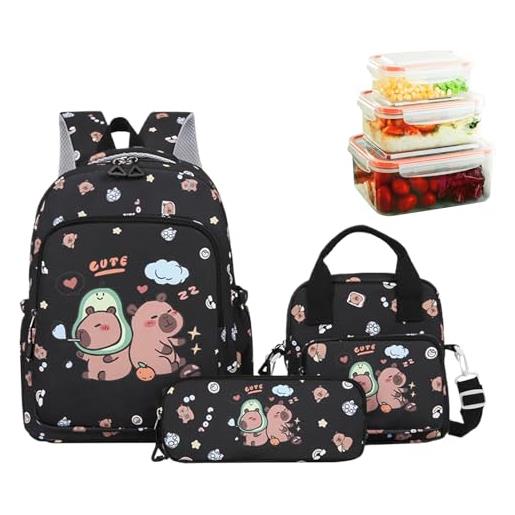 Generico zaino scuola capibara | set zaino scolastico ragazza, borsa carina per ragazze e bambini quotidiana da viaggio con astuccio e porta pranzo per scuola attività all'aperto