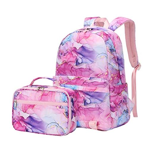 Generic set di 2 zaini per ragazze junior high - grazioso zaino con borsa per il pranzo abbinata, materiale scolastico impermeabile per adolescenti, ideale per scuola, viaggi ed extracurriculari, rosa, l