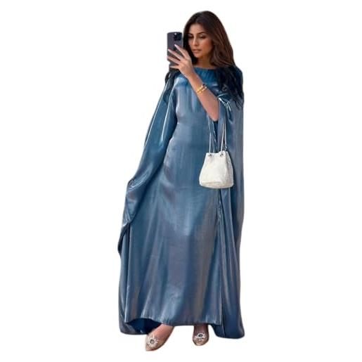 RUIG abito da donna in raso abaya islam musulmano estivo manica a pipistrello maxi abito caftano abito ramadan vestiti, grigio scuro, m