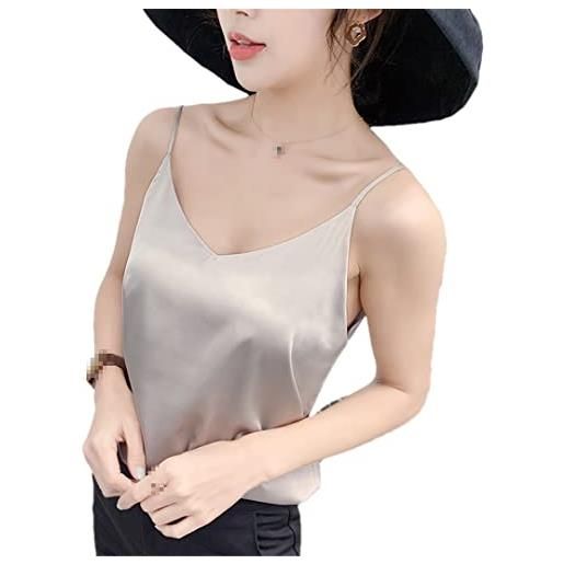 Pulcykp silky camis scollatura a v top di base donne canotte senza maniche gilet in raso, grigio, xxl