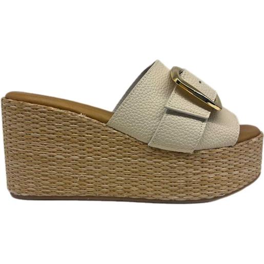 SANDRO ROSI zeppa in pelle martellata bianca con fibbia oro