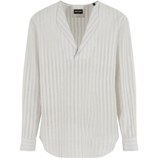 Giorgio Armani camicia a righe con scollo a v - bianco