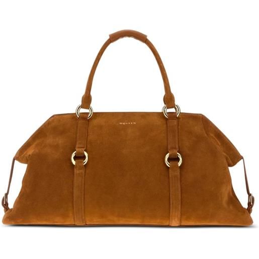 Alexander McQueen borsa tote farringdon maxi in pelle scamosciata - marrone