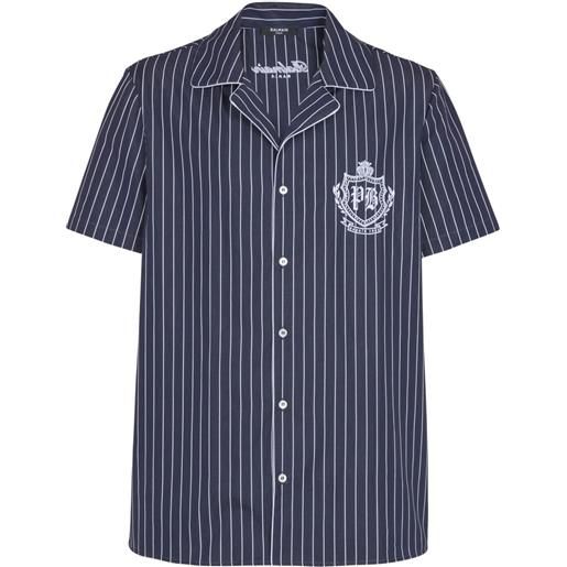 Balmain casacca pigiama a righe con ricamo - blu