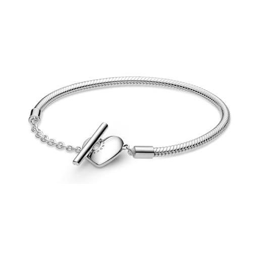 PANDORA icons bracciale in maglia snake in argento sterling con barra a t a forma di cuore, 20