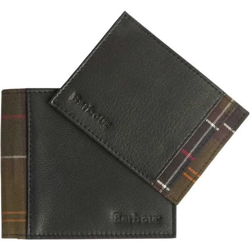 BARBOUR wallet and card holder gift set black classic tartan