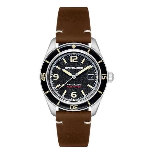 Spinnaker mens 43mm fleuss automatic lumber black watch with genuine leather strap sp-5055-01